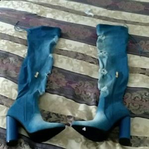 Brand New Blue Jean Thigh High Boots